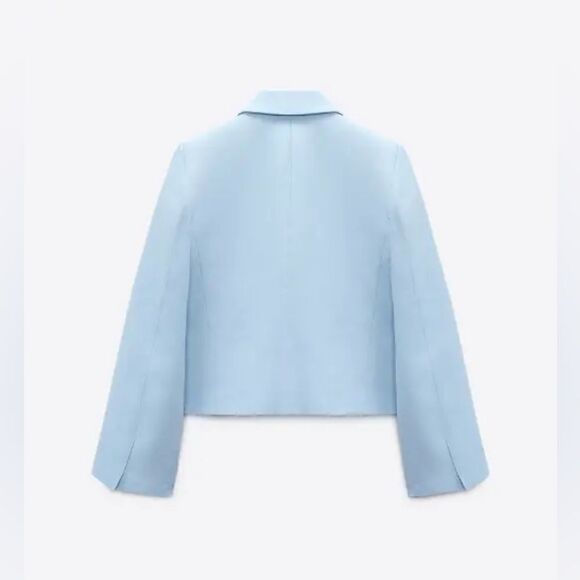 ZARA SKY BLUE LINEN CROPPED BLAZER - Picture 5 of 7